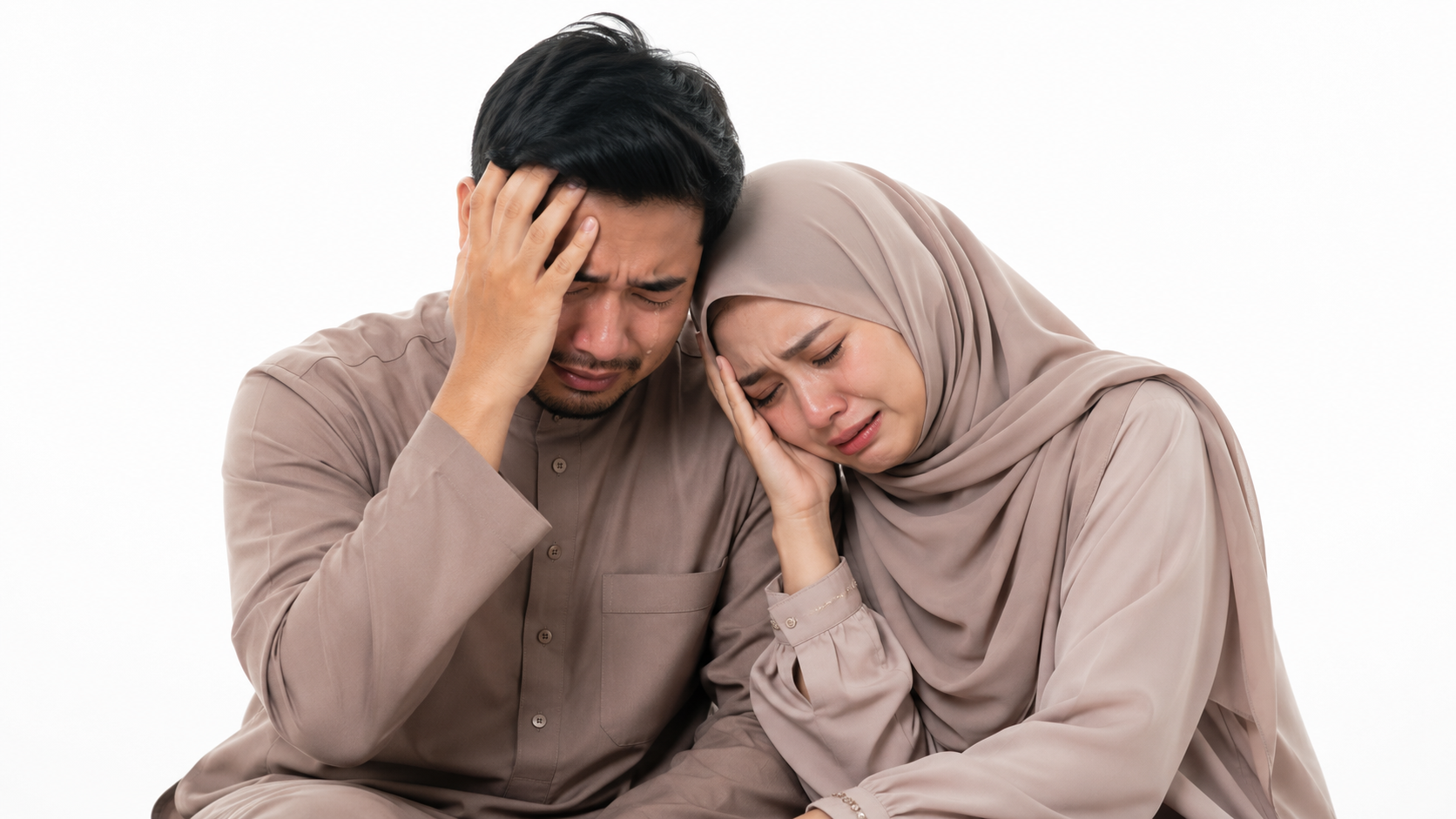 Pasangan muslim sedang gelisah memikirkan hutang